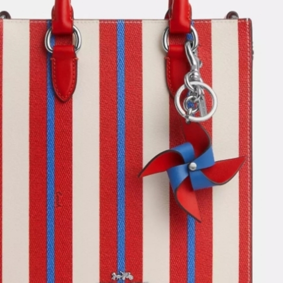 NWOT COACH PIN WHEEL BAG CHARM FOB BLUE/RED LEATHER CU257 - Picture 3 of 9